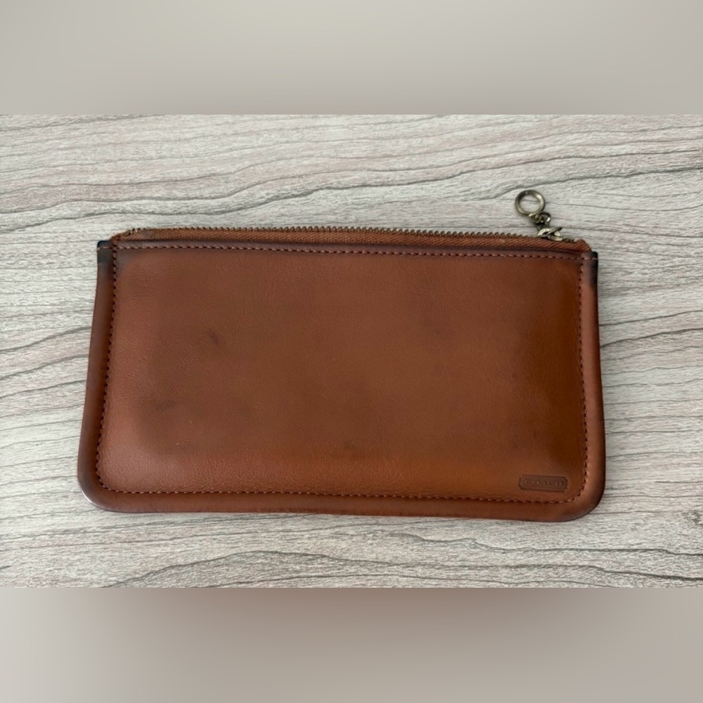 Vintage Coach Skinny Case British Tan leather 7170 Striped interior 90s